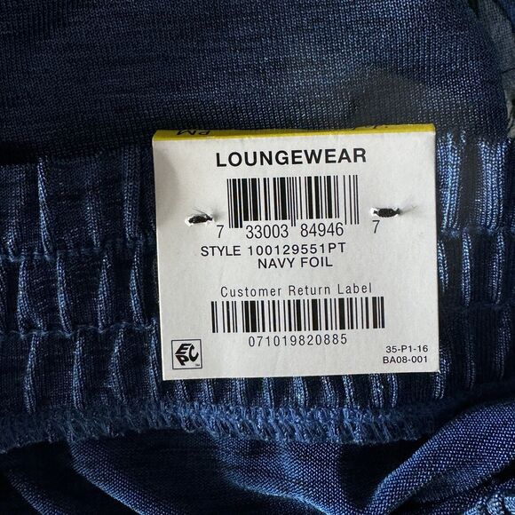 JM Collection Petite Medium Wide Leg Pants Loungewear Elastic Waist Shiny Blue - Picture 5 of 7